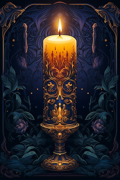 Poster of Single Candle With a Religious Symbol Deep Purple and Gold C Candlesmas 2D Flat Designs