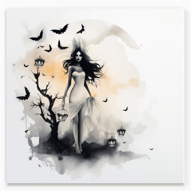 Poster sjabloon aquarel aquarel halloween illustratie Ai gegenereerd hoge resolutie halloween ilustratie op witte achtergrond