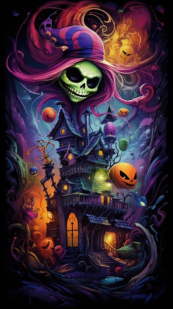 Photo a poster for a skeleton with a house on the top