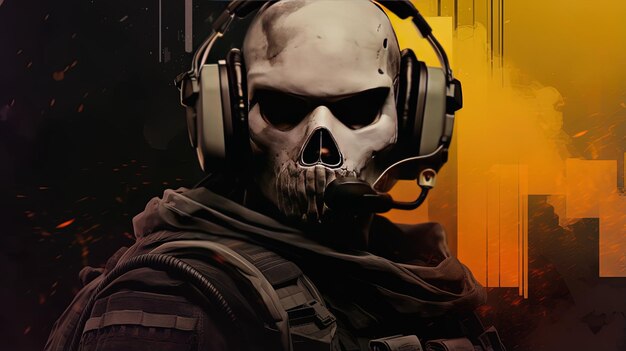 a poster of a skull with headphones on it