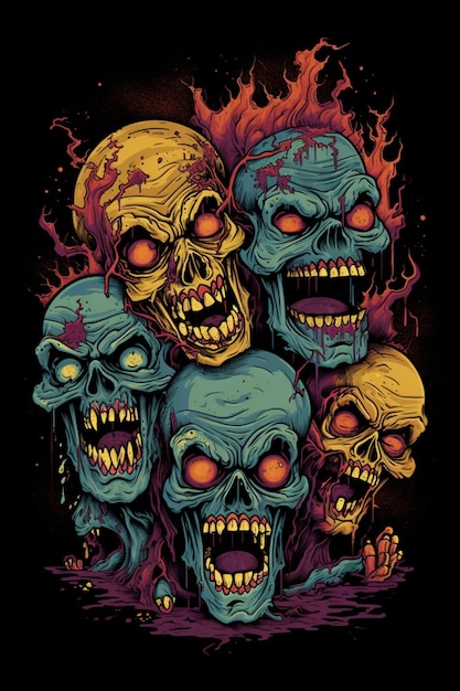 A poster of skulls with the words zombie on it