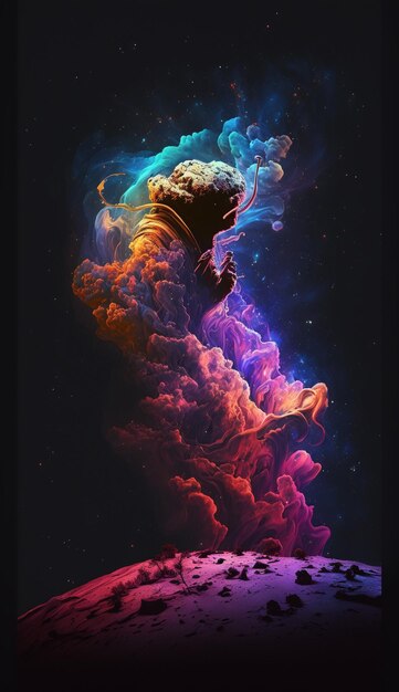 星雲と雲に「惑星」という文字が描かれた空のポスター。