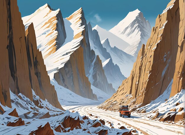 Photo a poster of a snowy mountain road