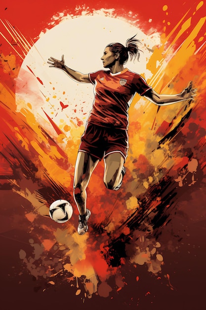 a poster for a soccer player with the ball in the air