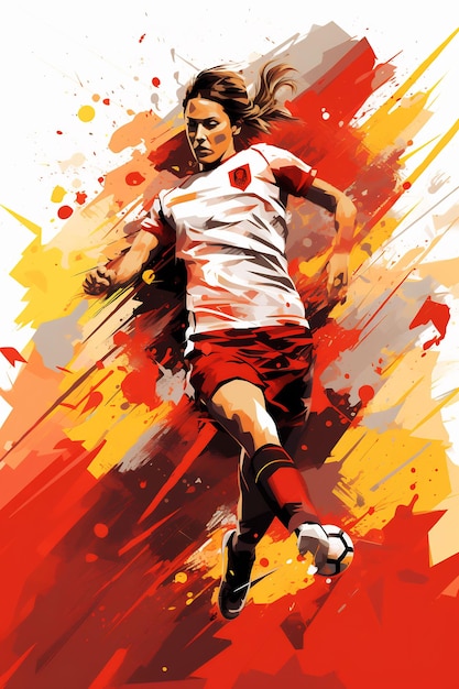 A poster for a soccer player with a red shirt and a white shirt with the number 2 on it