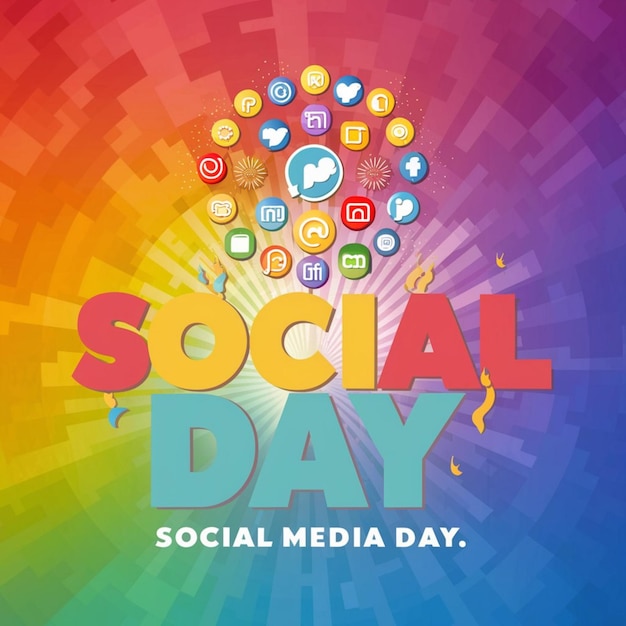 a poster for social media day with a rainbow colored background