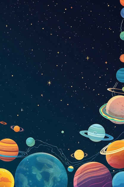 Плакат солнечной системы с планетами в центре.