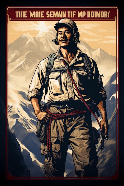 a poster for a soldier with mountains in the background