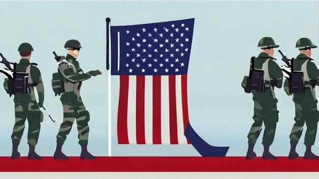 a poster of soldiers with a flag and a flag that says  army