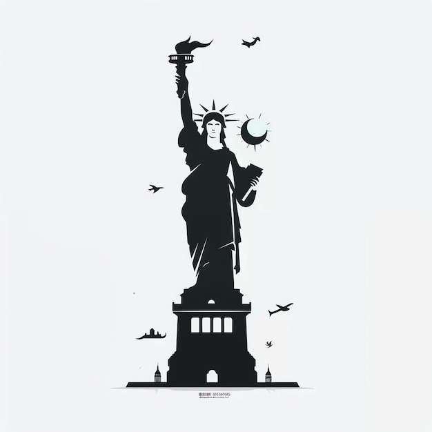 Photo a poster for the statue of liberty with birds flying around it