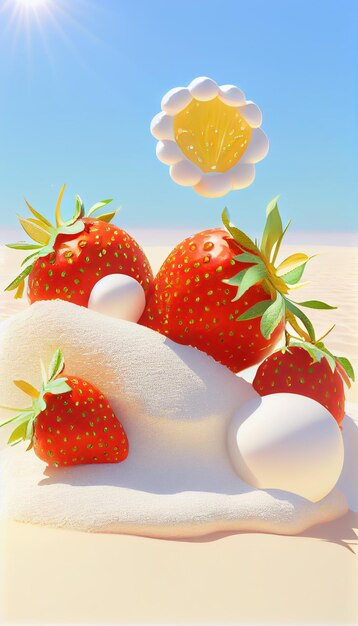 Photo a poster for a strawberry and eggs dessert.