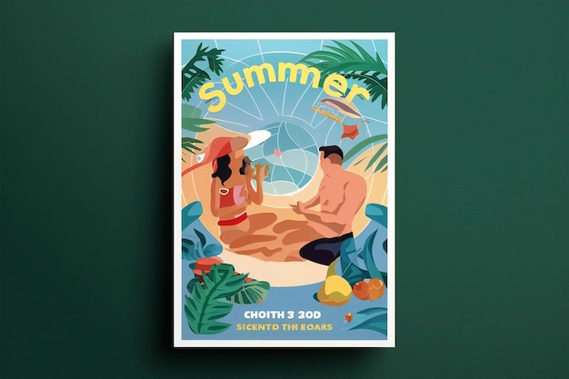 a poster for summer beach with a couple on it