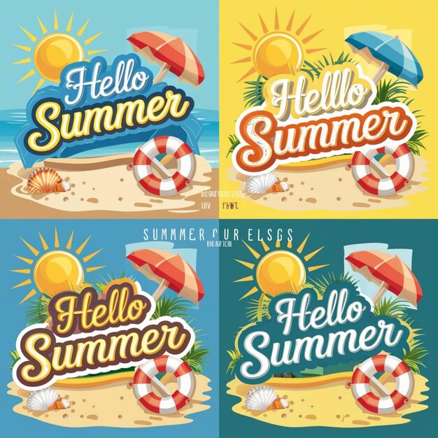 Photo a poster for summer beach with a sun hat and a beach umbrella