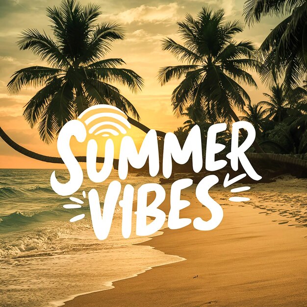 A poster for summer music on the beach with palm trees in the ...