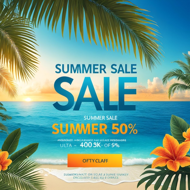 Foto un poster per la vendita estiva che mostra una scena di spiaggia tropicale