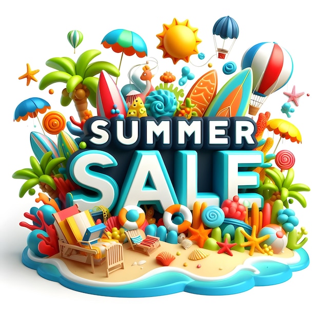 a poster for summer sale with a beach scene and the words summer sale on it