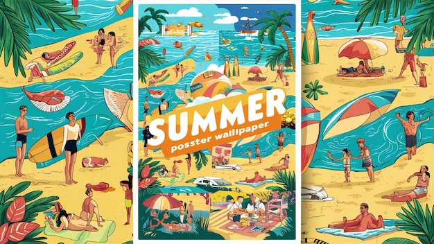 a poster for summer vacation with a beach scene