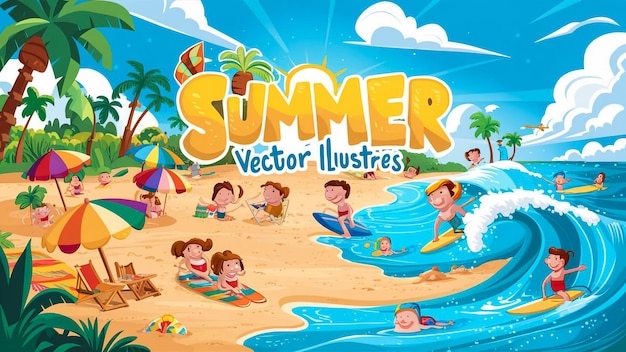 ビーチで遊んでいる子供たちの夏のポスター