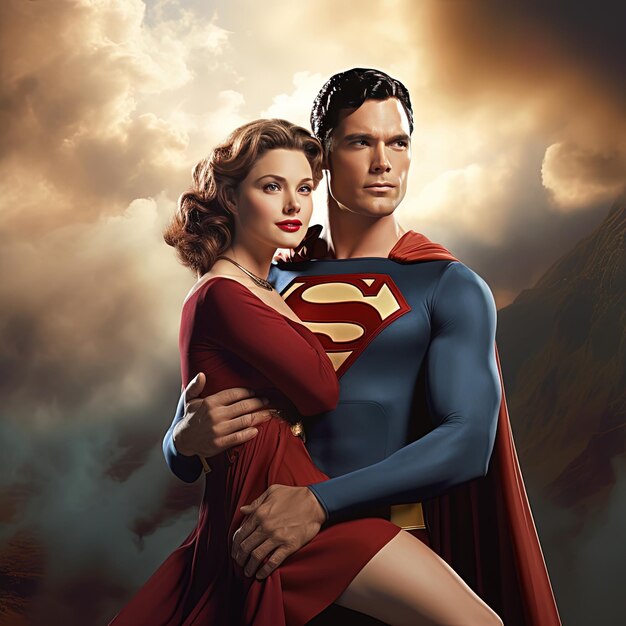 Photo a poster for a super hero and a woman hugging