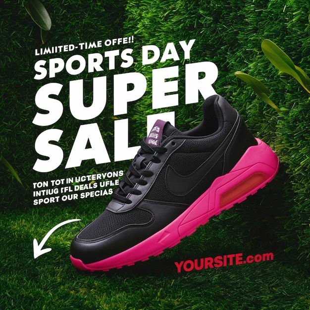 Foto un poster per una vendita di un giorno di super vendita con una scarpa su di esso