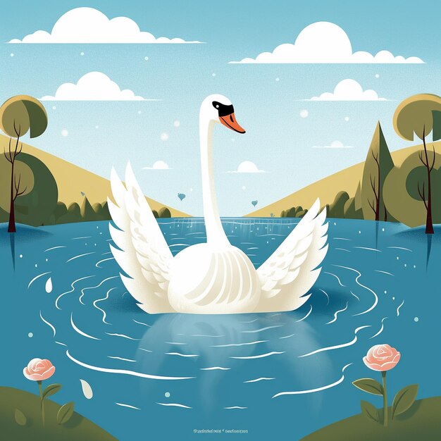 A poster for a swan that is in the water