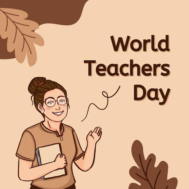 a poster for a teacher day day day with leaves and a girl reading class day