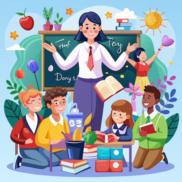 a poster for a teacher with children reading a day of day