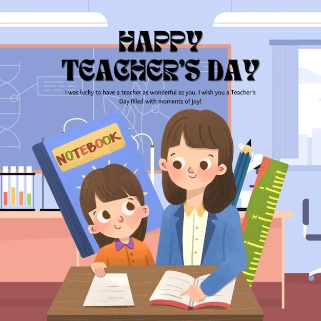 a poster for a teachers day day with a teacher on it