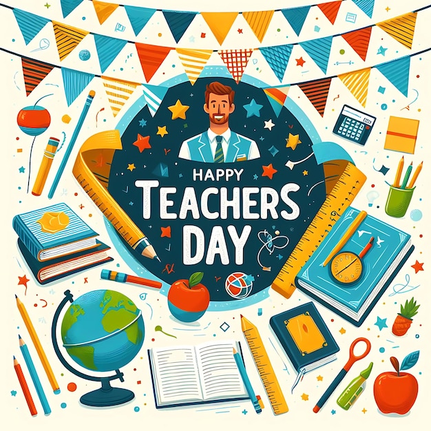 Photo a poster for teachers day with a banner that says teachers day