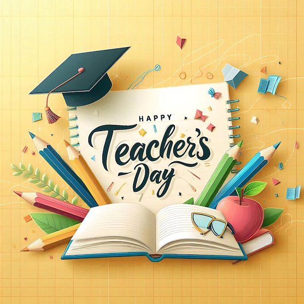 Photo a poster for teachers day with a book on the top of it