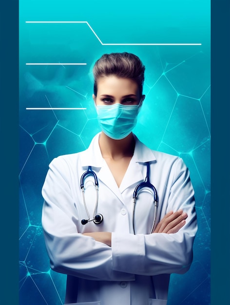 Poster template portrait of a doctor wearing a mask