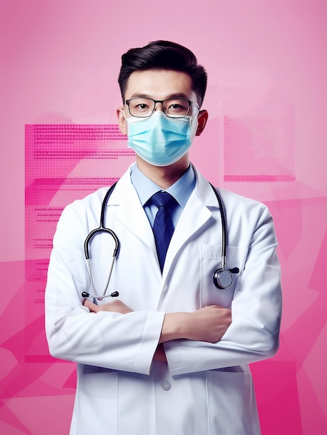 Poster template portrait of a doctor wearing a mask