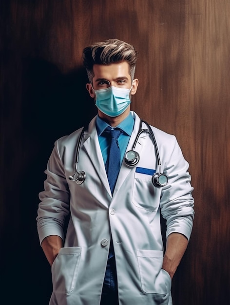 Poster template portrait of a doctor wearing a mask