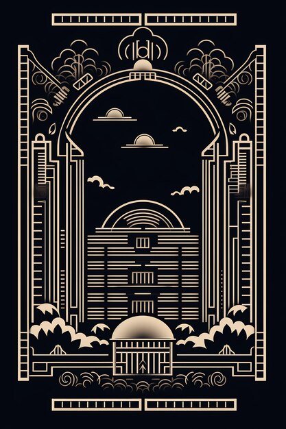 a poster for a temple with a moon and clouds in the background