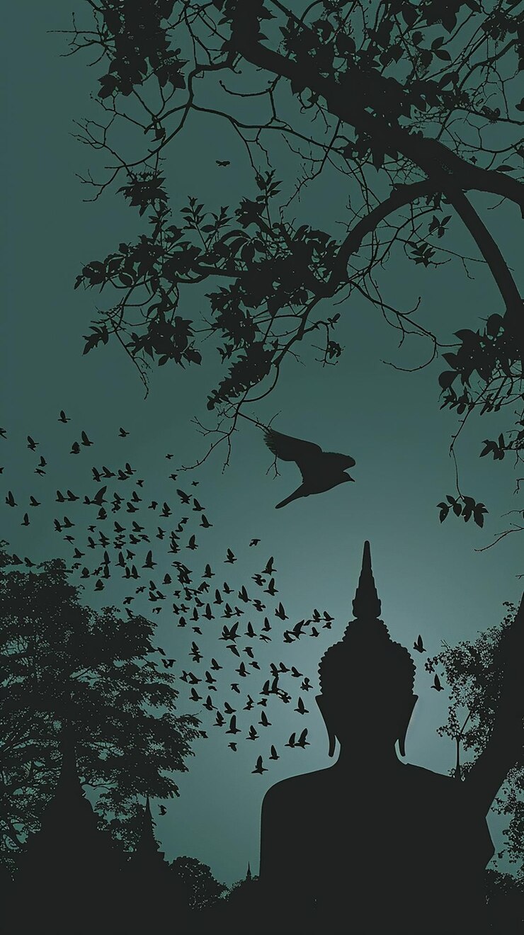 a poster for a temple with a tree in the background