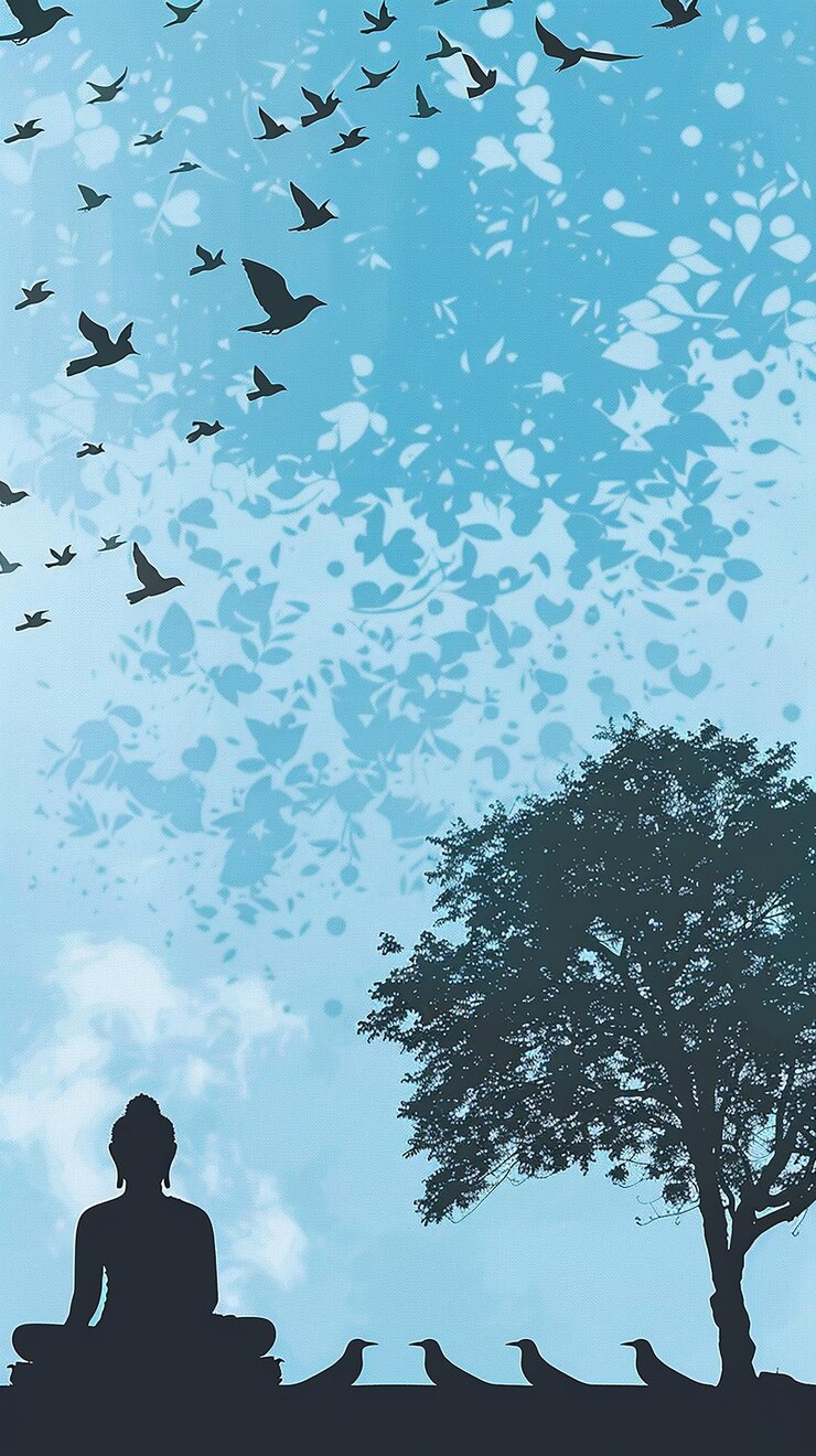 a poster for a temple with a tree in the background