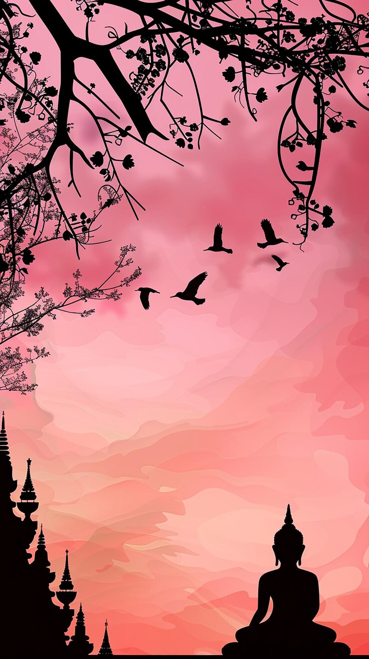 a poster for a temple with a tree in the background