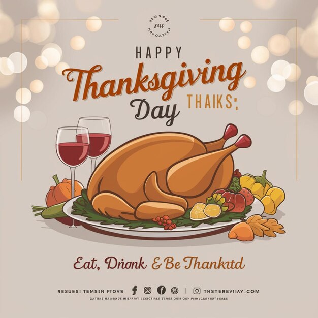 Photo a poster for thanksgiving and thanksgiving with a turkey and wine glasses