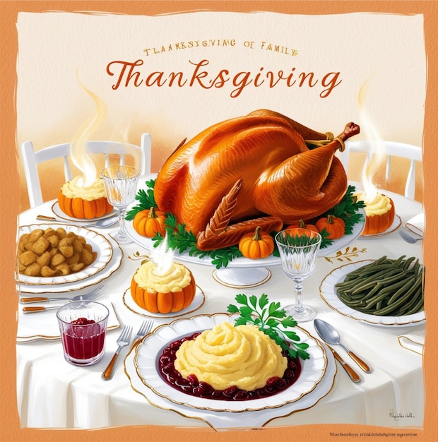 Photo a poster for thanksgiving with a turkey on the table