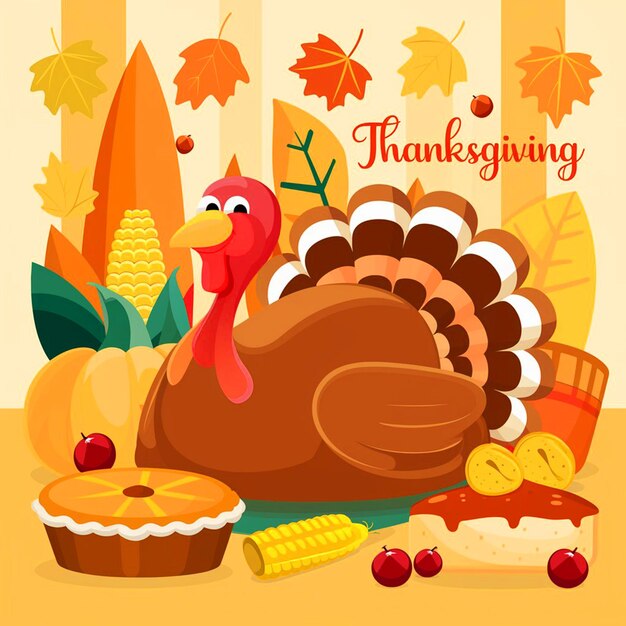 Photo a poster for thanksgiving with turkey and a turkey on the cover
