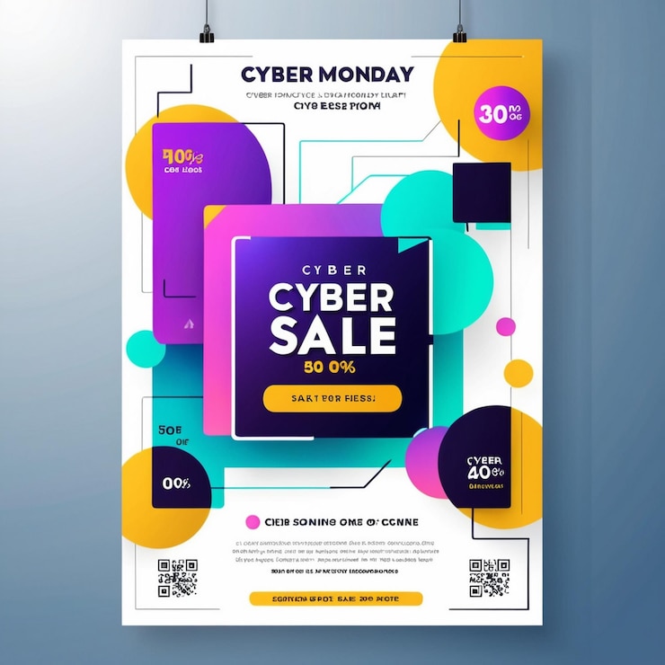 Photo a poster that says cyber sale is on the screen