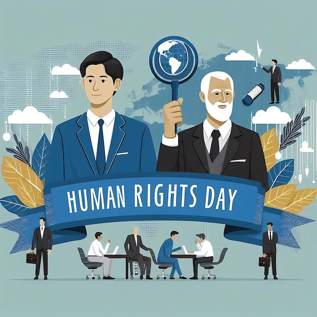 плакат с надписью "День прав человека" в небе