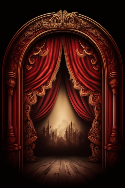 A poster for a theater called the red curtain.