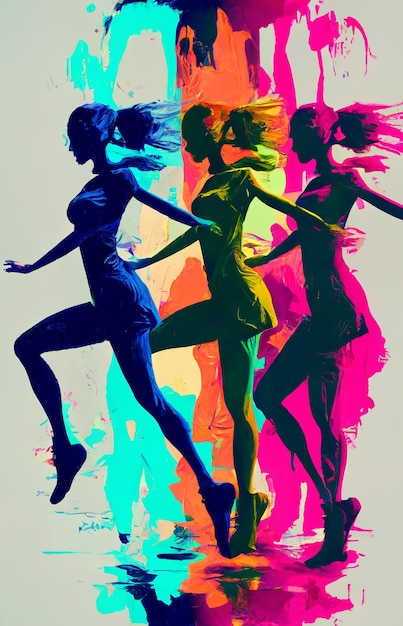 A poster of three girls with different colors on it.