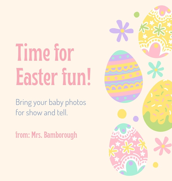 a poster for time for western christian holiday with easter eggs