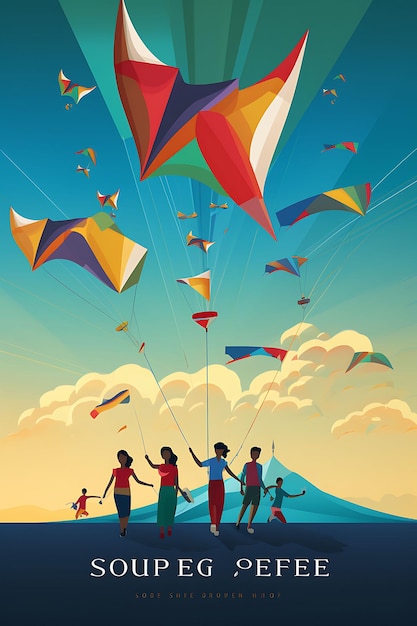 Poster of Together We Soar Showcase Diverse Individuals Flyi NO WAR Concept Art 2D Flat Design