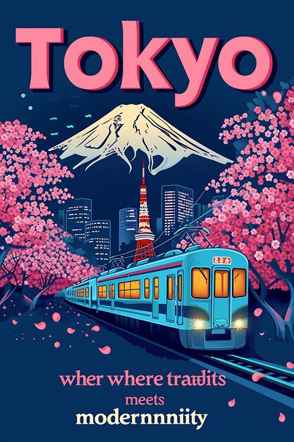 Poster of Tokyo Text and Slogan Where Tradition Meets Modernity With a Illustration Layout Design