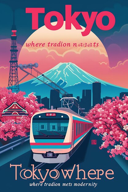 Poster of Tokyo Text and Slogan Where Tradition Meets Modernity With a Illustration Layout Design