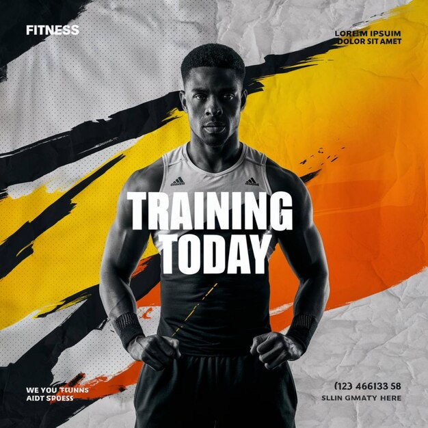 a poster for training today shows a man posing in front of a flag