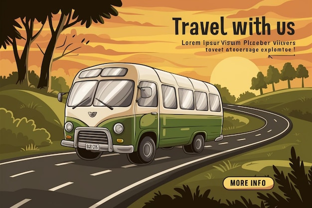 a poster for travel with a bus on the cover